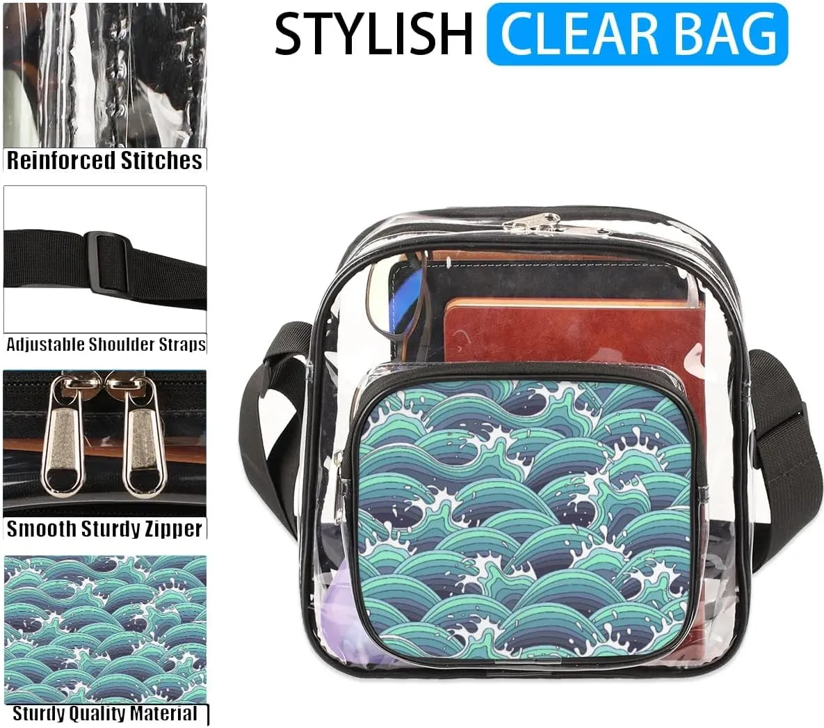 Clear Crossbody Bag Stadium Approved for Women and Men Transparent Messenger Shoulder Bag Clear Purse Bag