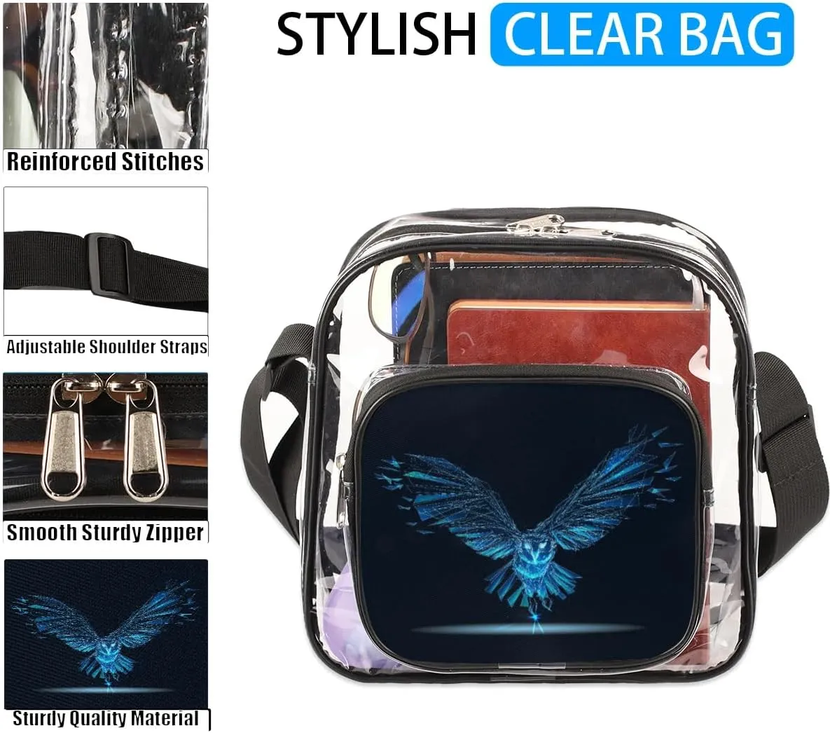 Clear Crossbody Bag Stadium Approved for Women and Men Transparent Messenger Shoulder Bag Clear Purse Bag