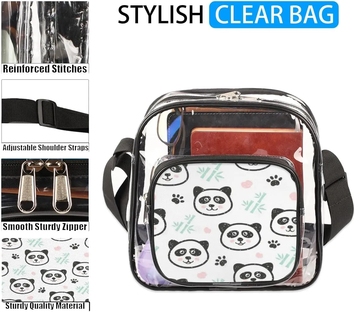 Clear Crossbody Bag Stadium Approved for Women and Men Transparent Messenger Shoulder Bag Clear Purse Bag