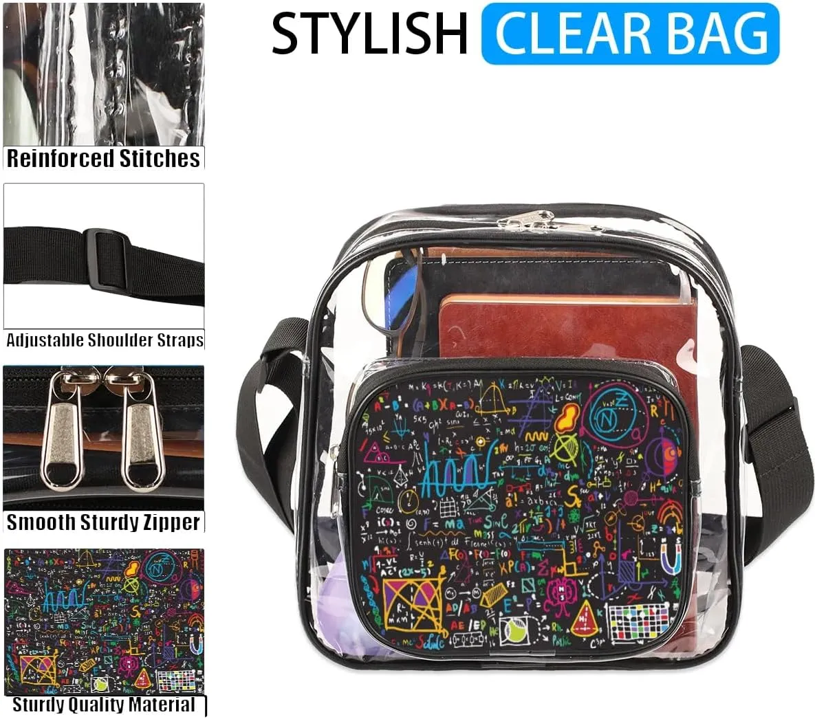 Clear Crossbody Bag Stadium Approved for Women and Men Transparent Messenger Shoulder Bag Clear Purse Bag