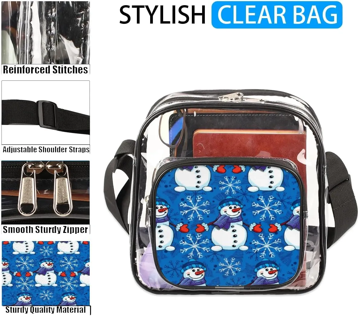 Clear Crossbody Bag Stadium Approved for Women and Men Transparent Messenger Shoulder Bag Clear Purse Bag