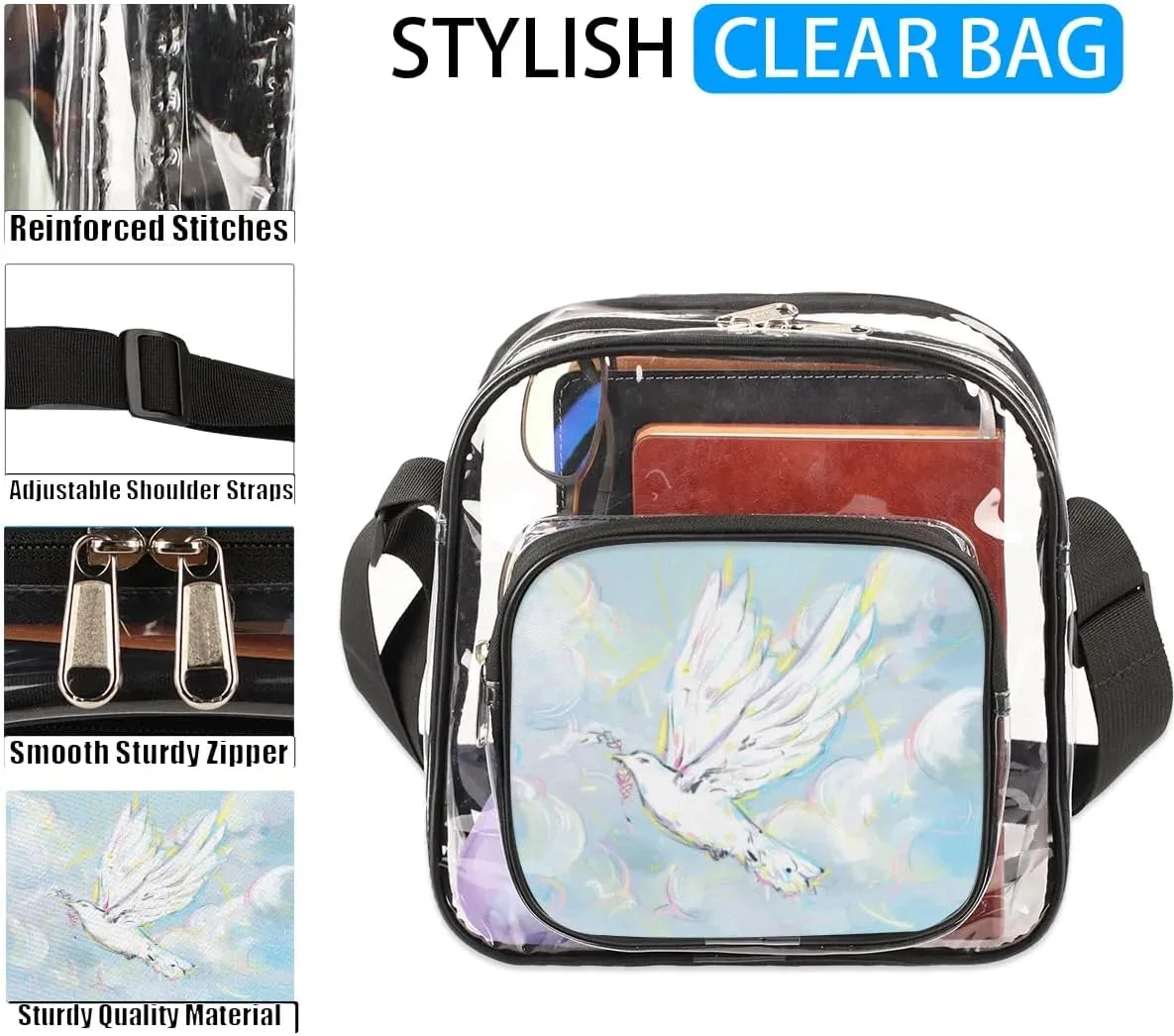 Clear Crossbody Bag Stadium Approved for Women and Men Transparent Messenger Shoulder Bag Clear Purse Bag