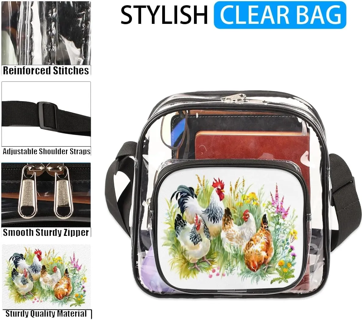 Clear Crossbody Bag Stadium Approved for Women and Men Transparent Messenger Shoulder Bag Clear Purse Bag