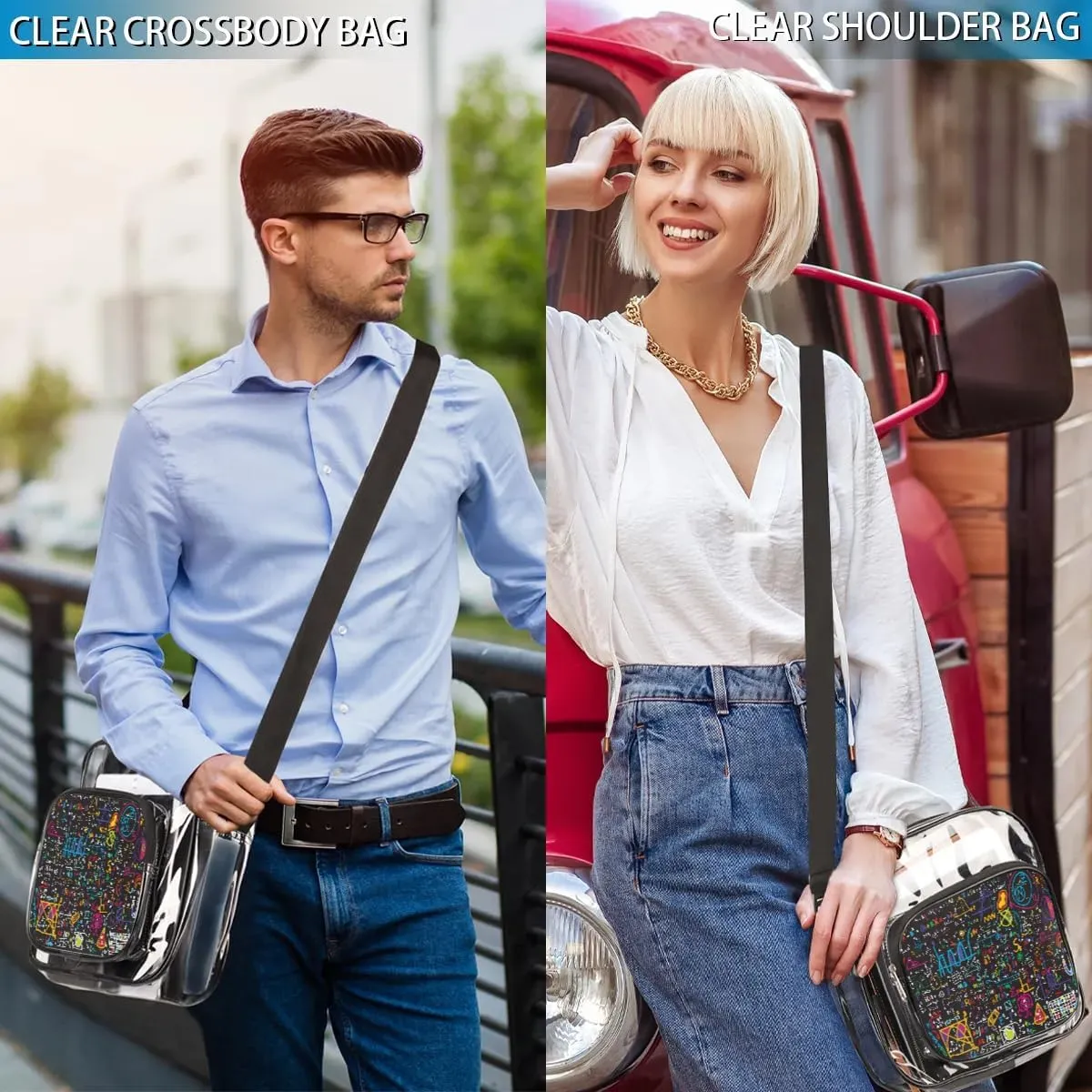 Clear Crossbody Bag Stadium Approved for Women and Men Transparent Messenger Shoulder Bag Clear Purse Bag