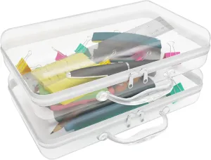 Clear Hard Zipper Case with Handle Hard-Sided Premium Storage Case Plastic Clear Hard Shell Zipper Pouch Portable Travel Organizer Box for Building Blocks Puzzles Cosmetic Makeup Pencil (2 Pcs)