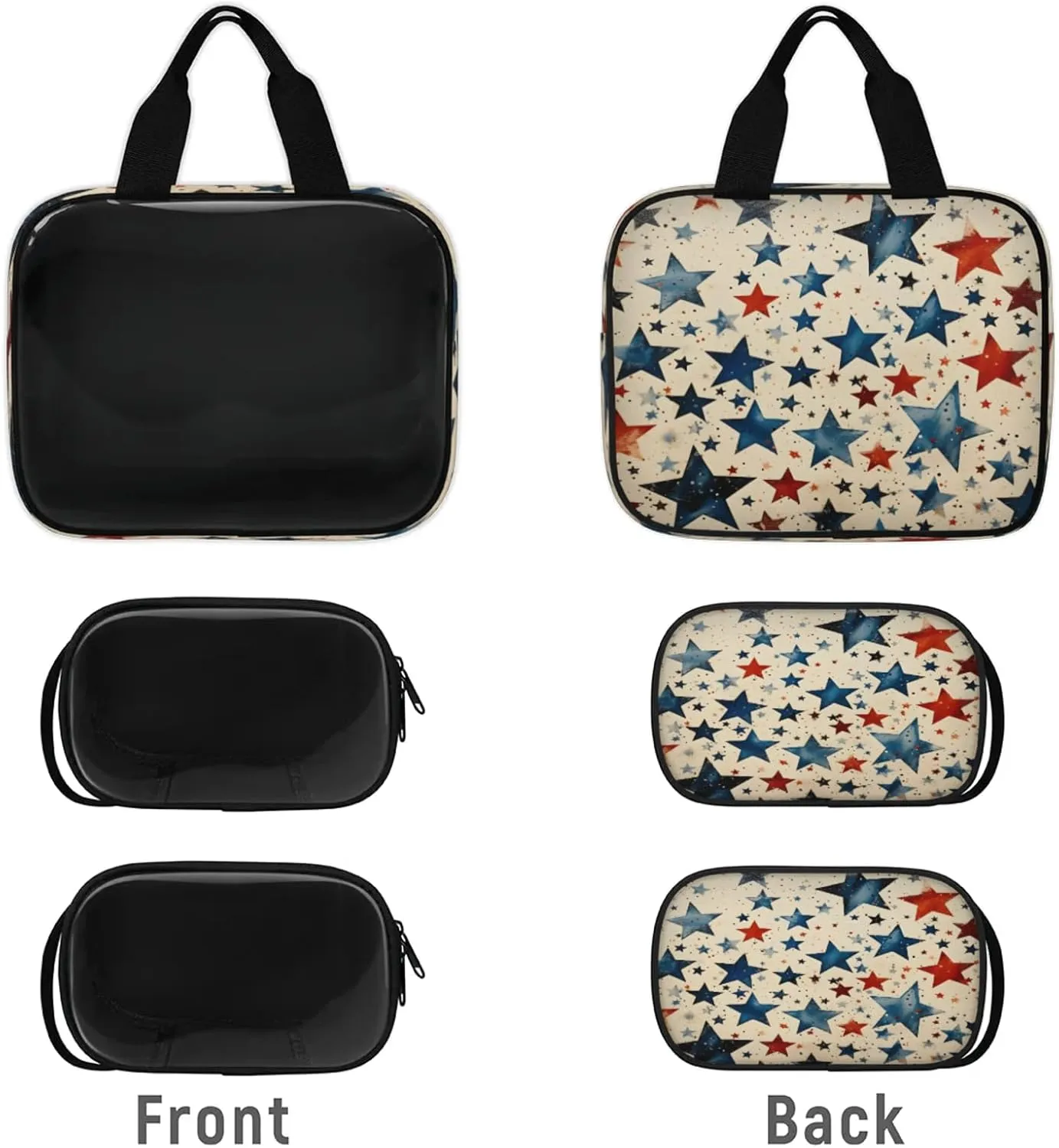 Clear Makeup Bag, 3 Pcs of Translucent Cosmetic Bags Set, Transparent 4th of July Travel Makeup Pouch, Waterproof Cute Toiletry Bag for Women (American Flag Stars)