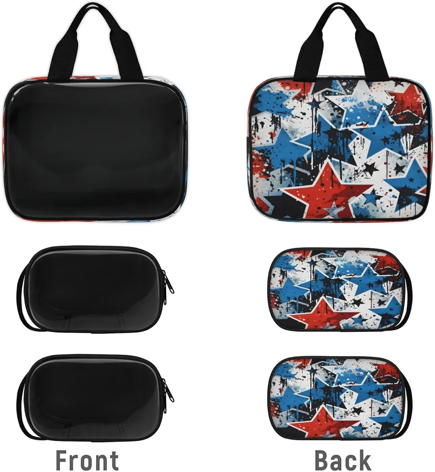 Clear Makeup Bag, 3 Pcs of Translucent Cosmetic Bags Set, Transparent American Flag 4th of July Travel Makeup Pouch, Waterproof Cute Toiletry Bag for Women (Independence Day Blue Red Stars)