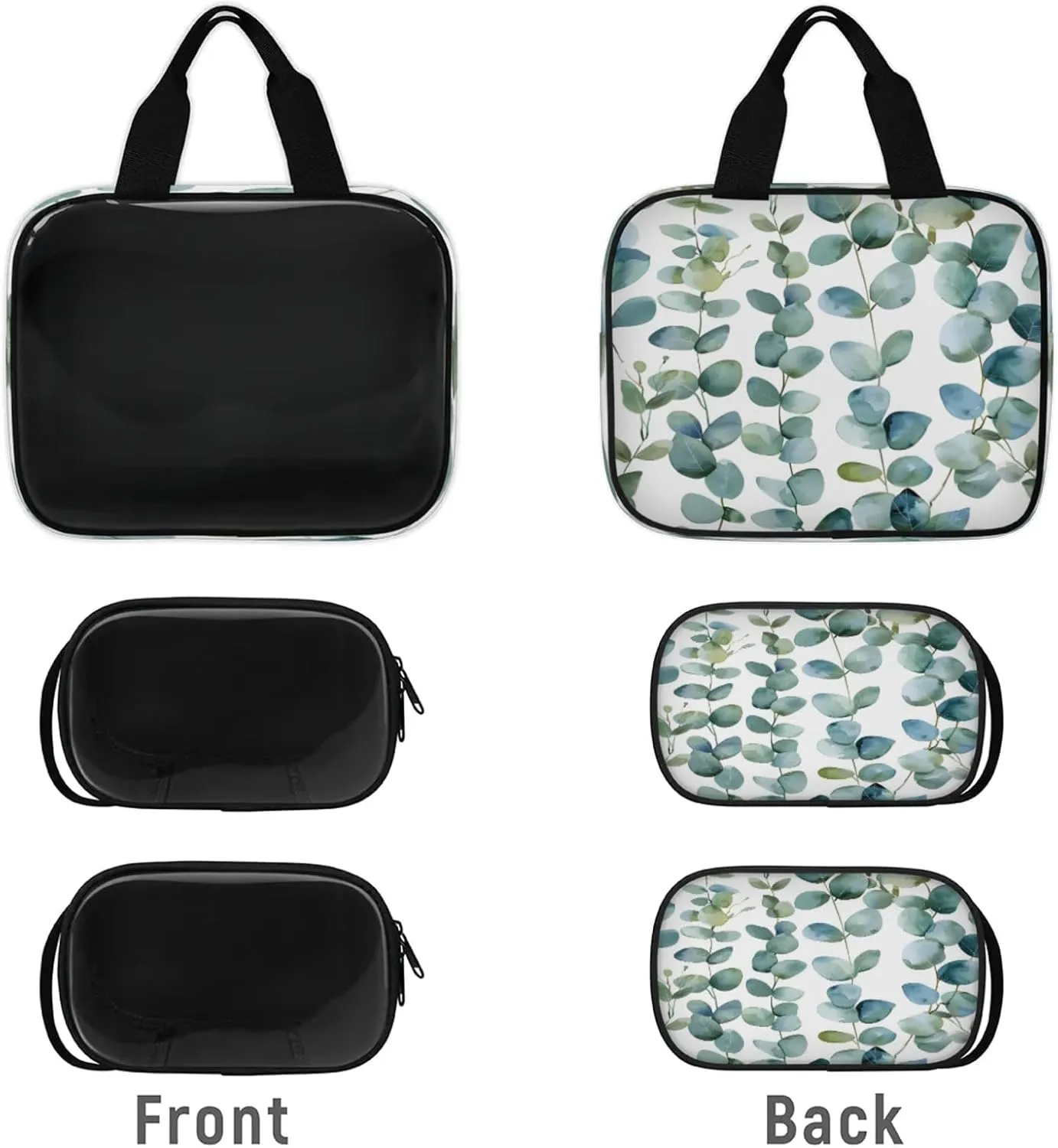 Clear Makeup Bag, 3 Pcs of Translucent Cosmetic Bags Set, Transparent Eucalyptus Leaf Travel Makeup Pouch, Waterproof Cute Toiletry Bag for Women (Sage Green Spring)