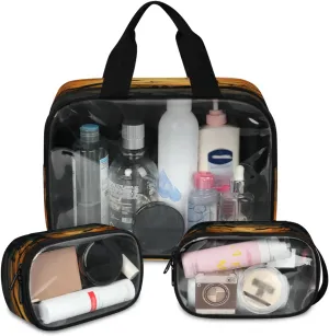 Clear Makeup Bag, 3 Pcs of Translucent Cosmetic Bags Set, Transparent Halloween Primitive Style Travel Makeup Pouch, Waterproof Cute Toiletry Bag for Women (Crows)