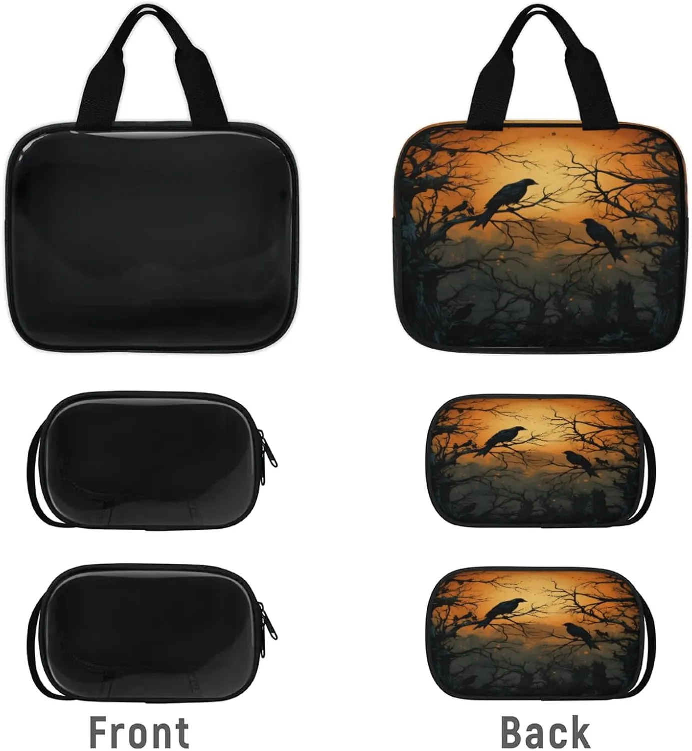 Clear Makeup Bag, 3 Pcs of Translucent Cosmetic Bags Set, Transparent Halloween Primitive Style Travel Makeup Pouch, Waterproof Cute Toiletry Bag for Women (Crows)