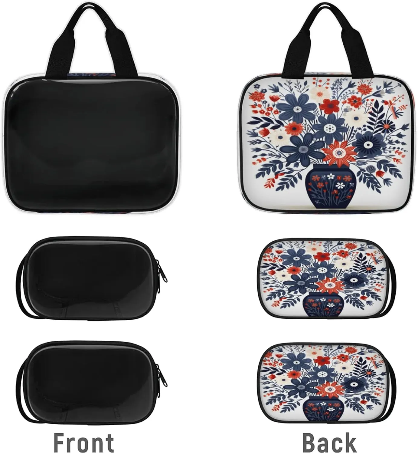 Clear Makeup Bag, 3 Pcs of Translucent Cosmetic Bags Set, Transparent Patriotic Independence Memorial Travel Makeup Pouch, Toiletry Bag (American 4th of July Blue Red Flower)