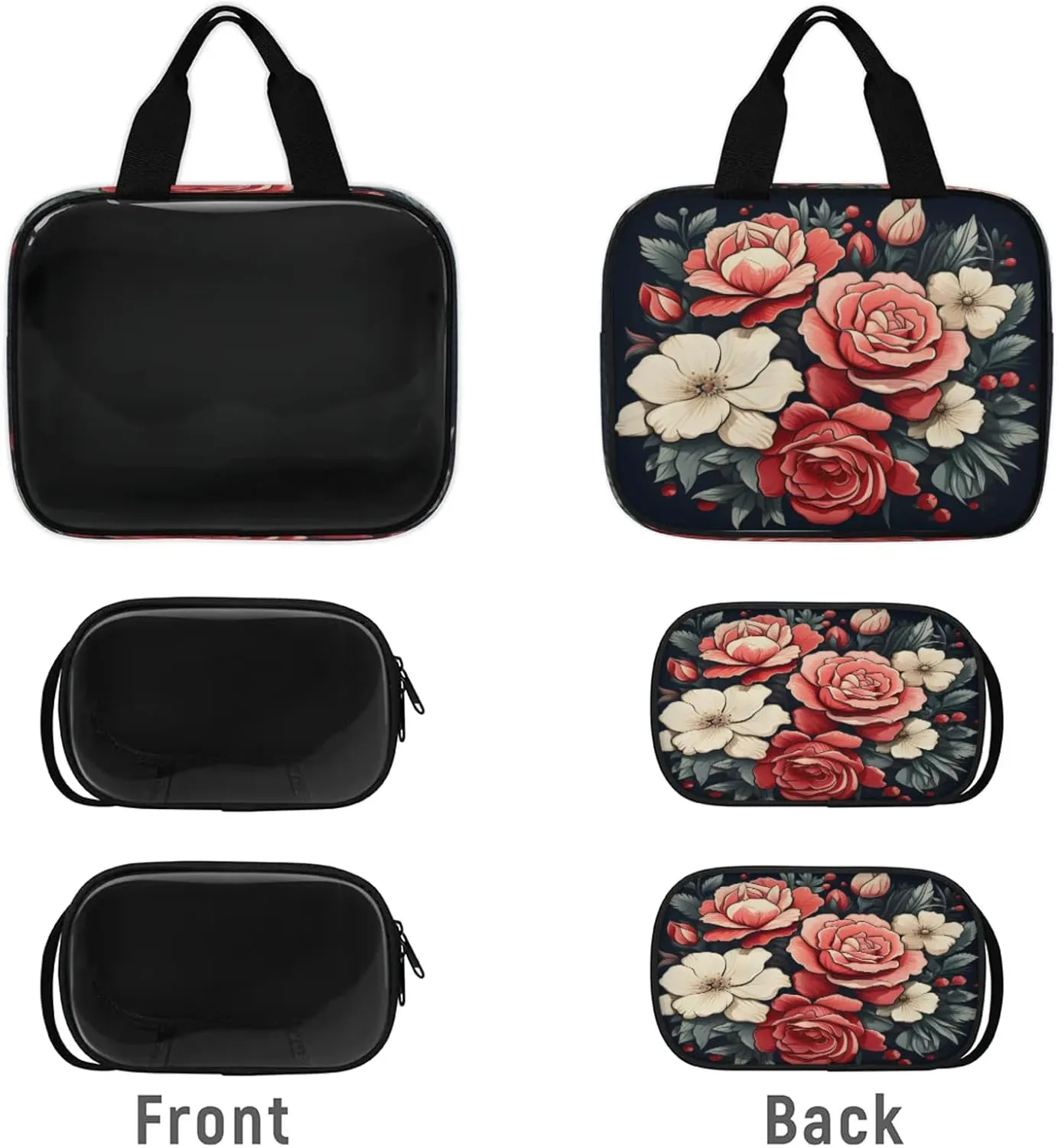 Clear Makeup Bag, 3 Pcs of Translucent Cosmetic Bags Set, Transparent Red Rose Travel Makeup Pouch, Waterproof Cute Toiletry Bag for Women (Valentine's Day)