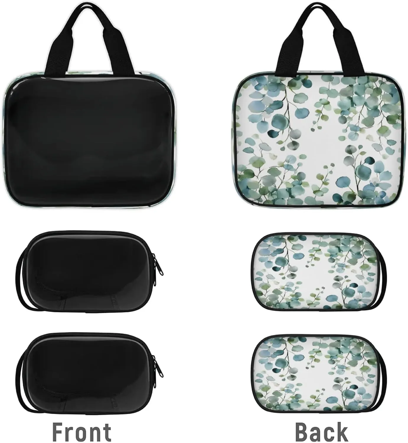 Clear Makeup Bag, 3 Pcs of Translucent Cosmetic Bags Set, Transparent Sage Green Eucalyptus Travel Makeup Pouch, Waterproof Cute Toiletry Bag for Women (Spring Watercolor Leaves Leaf)