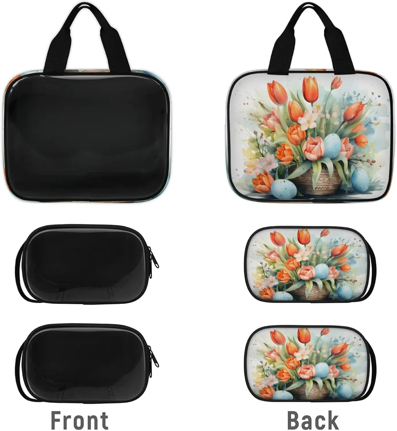 Clear Makeup Bag, 3 Pcs of Translucent Cosmetic Bags Set, Transparent Tulips Floral Travel Makeup Pouch, Waterproof Cute Toiletry Bag for Women (Tulips Flower Bed)