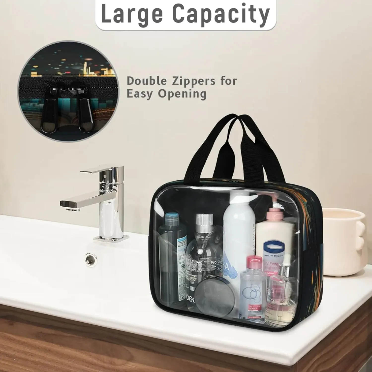 Clear Makeup Bag 3 Pieces Colorful Books Toiletry Bag Portable Cosmetic Pouch Travel Organizer Water-resistant Translucent Cosmetic Bags with Books Theme