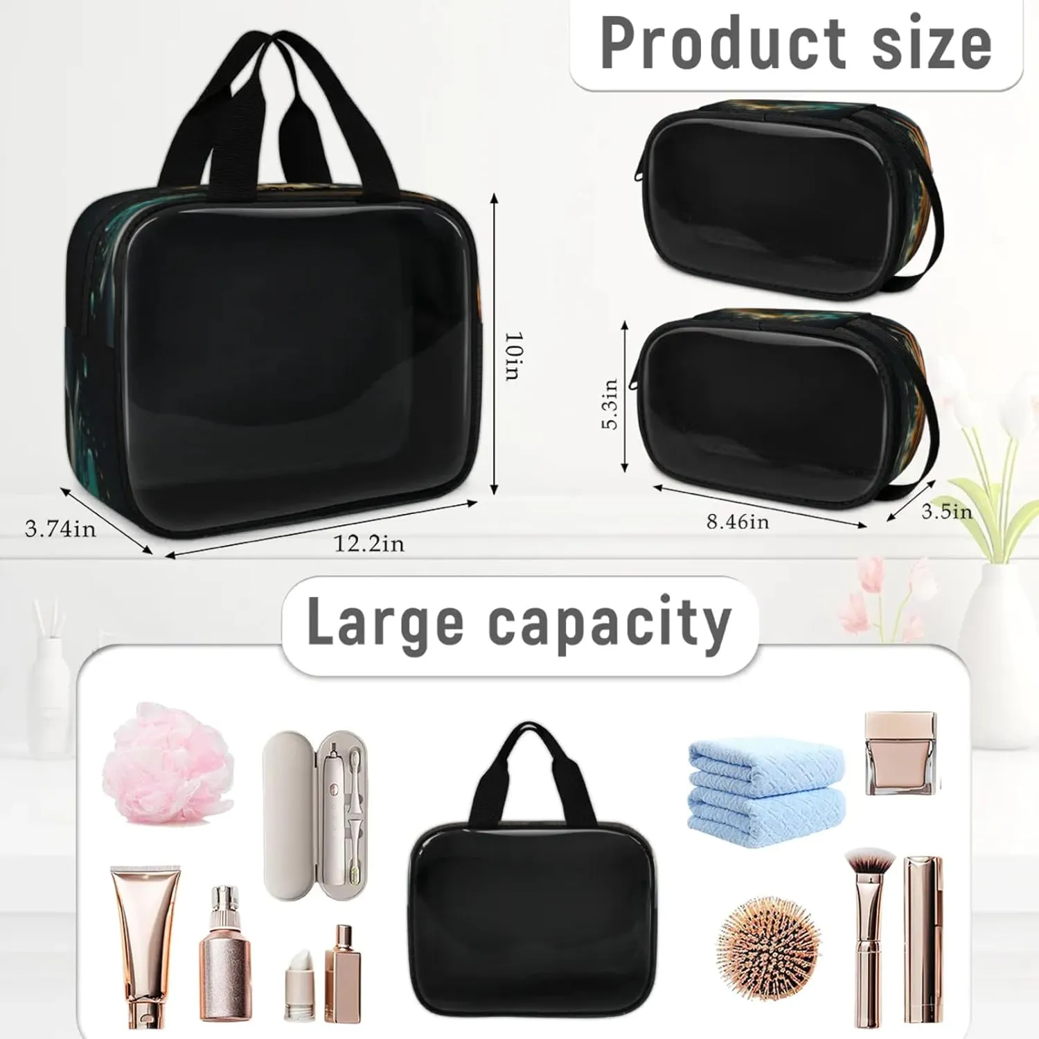 Clear Makeup Bag 3 Pieces Colorful Books Toiletry Bag Portable Cosmetic Pouch Travel Organizer Water-resistant Translucent Cosmetic Bags with Books Theme