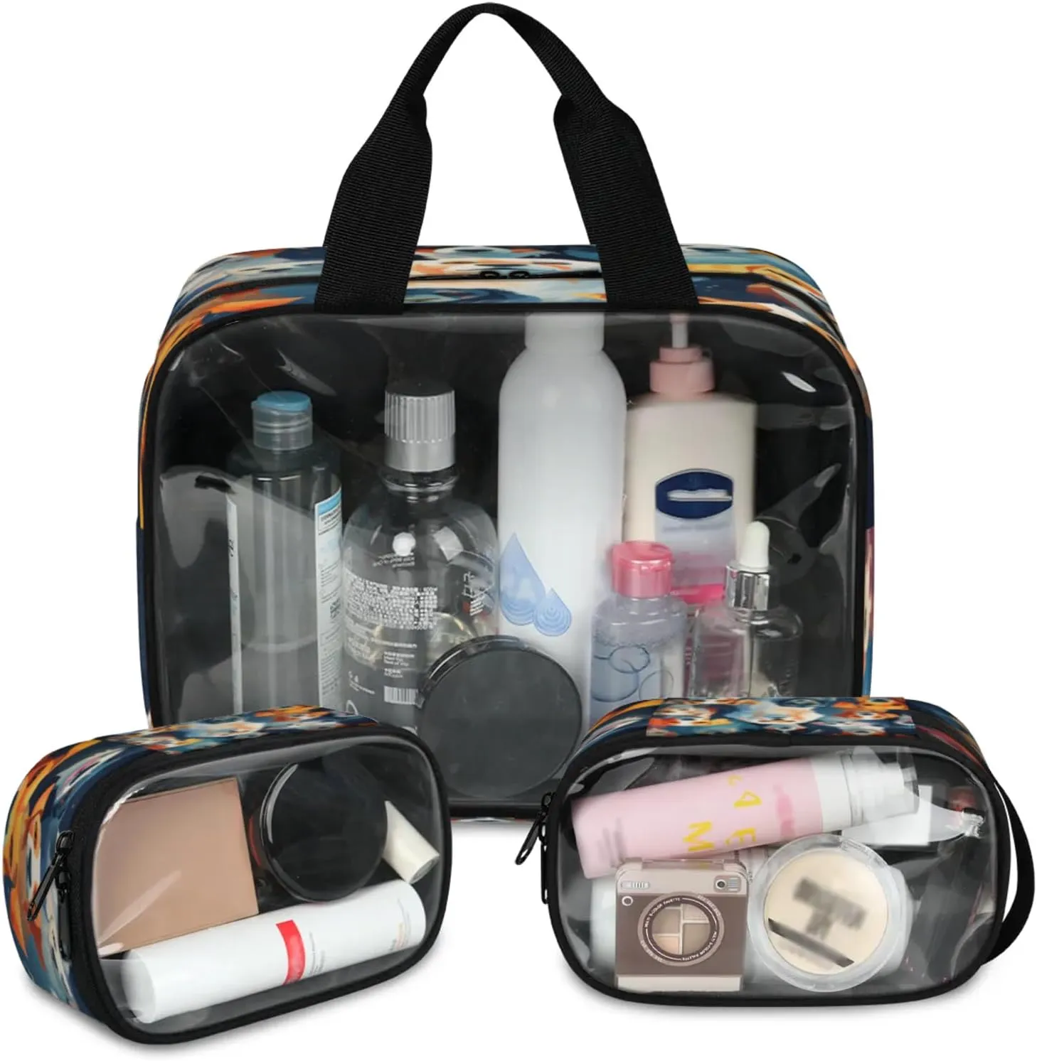 Clear Makeup Bag 3 Pieces Dog Print Toiletry Bag Portable Cosmetic Pouch Travel Organizer Water-resistant Translucent Cosmetic Bags with Pet Dogs