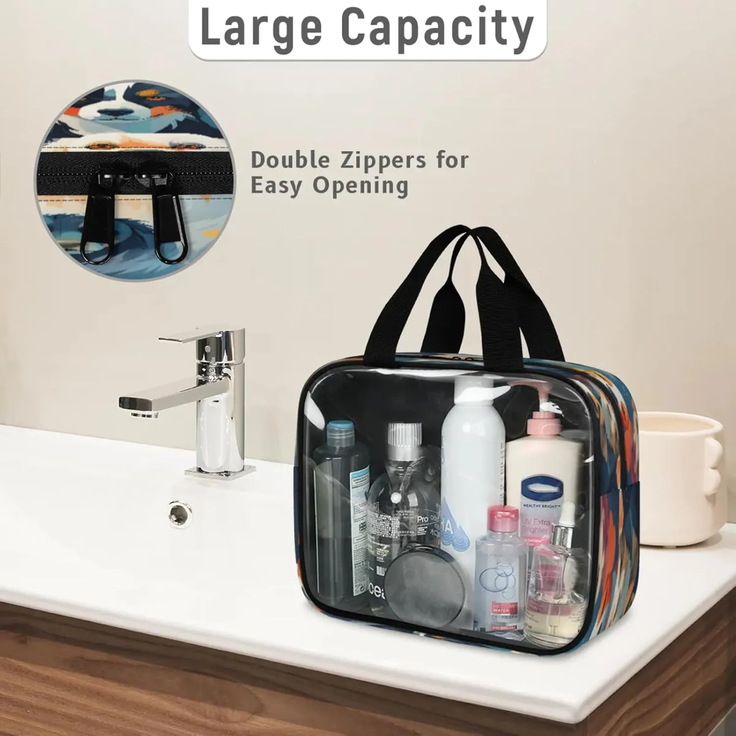 Clear Makeup Bag 3 Pieces Dog Print Toiletry Bag Portable Cosmetic Pouch Travel Organizer Water-resistant Translucent Cosmetic Bags with Pet Dogs