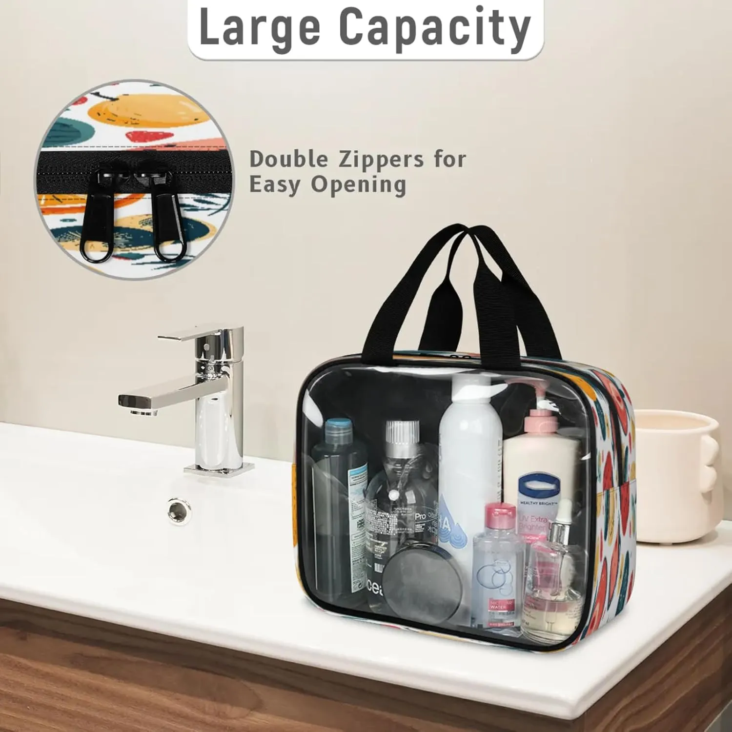 Clear Makeup Bag 3 Pieces Fruit Toiletry Bag Portable Cosmetic Pouch Travel Organizer Water-resistant Translucent Cosmetic Bags with Summer Fruits