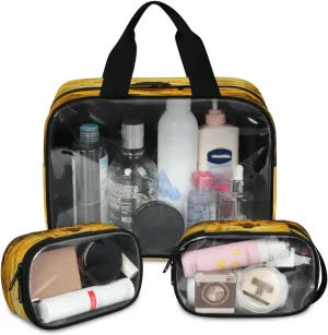 Clear Makeup Bag 3 Pieces Honeycomb Bee Toiletry Bag Portable Cosmetic Pouch Travel Organizer Water-resistant Translucent Cosmetic Bags with Animal Bee