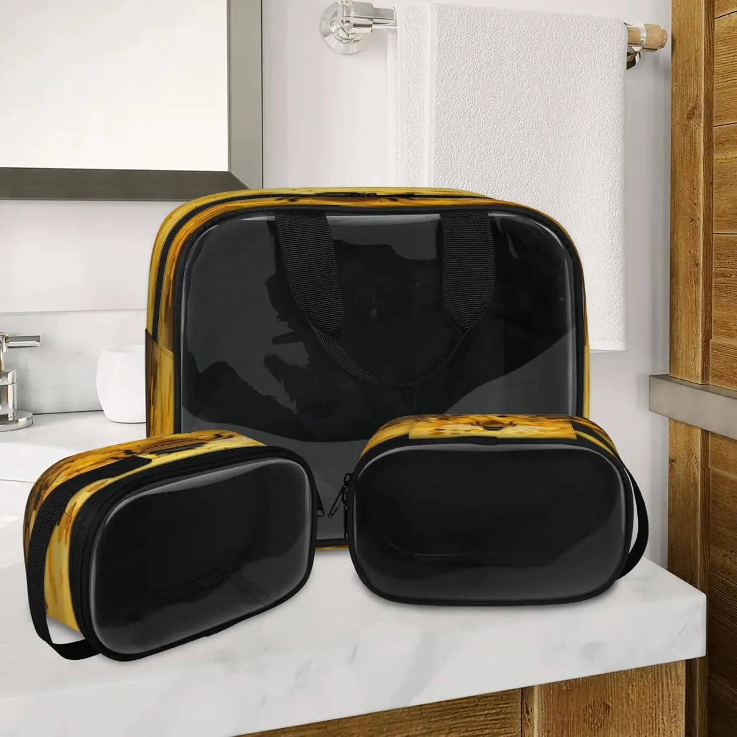 Clear Makeup Bag 3 Pieces Honeycomb Bee Toiletry Bag Portable Cosmetic Pouch Travel Organizer Water-resistant Translucent Cosmetic Bags with Animal Bee