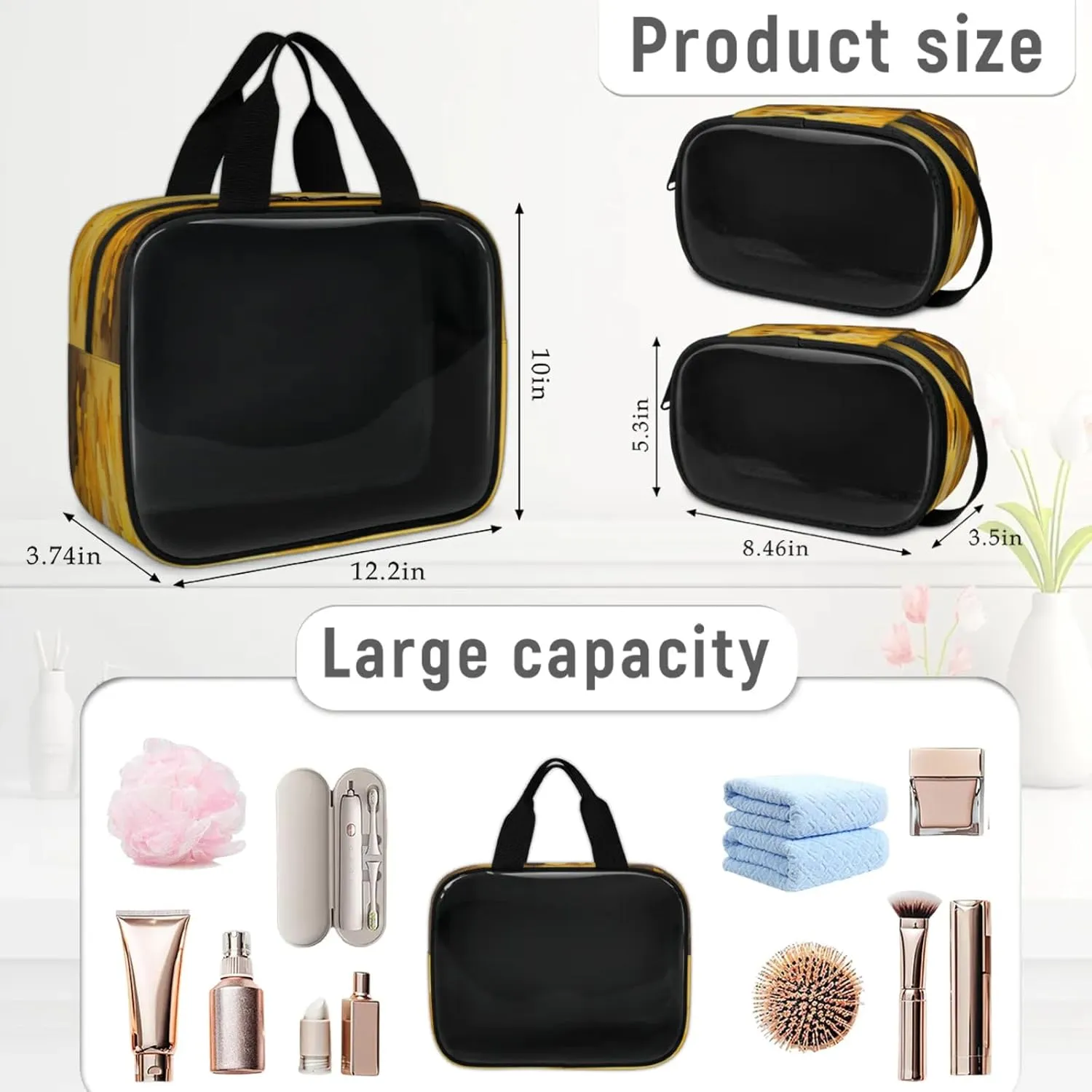 Clear Makeup Bag 3 Pieces Honeycomb Bee Toiletry Bag Portable Cosmetic Pouch Travel Organizer Water-resistant Translucent Cosmetic Bags with Animal Bee
