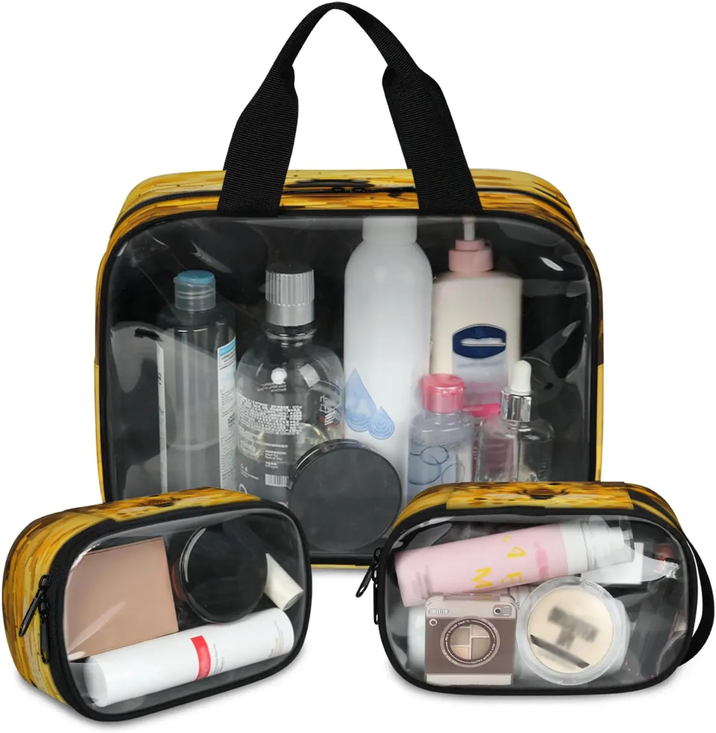 Clear Makeup Bag 3 Pieces Honeycomb Bee Toiletry Bag Portable Cosmetic Pouch Travel Organizer Water-resistant Translucent Cosmetic Bags with Animal Bee