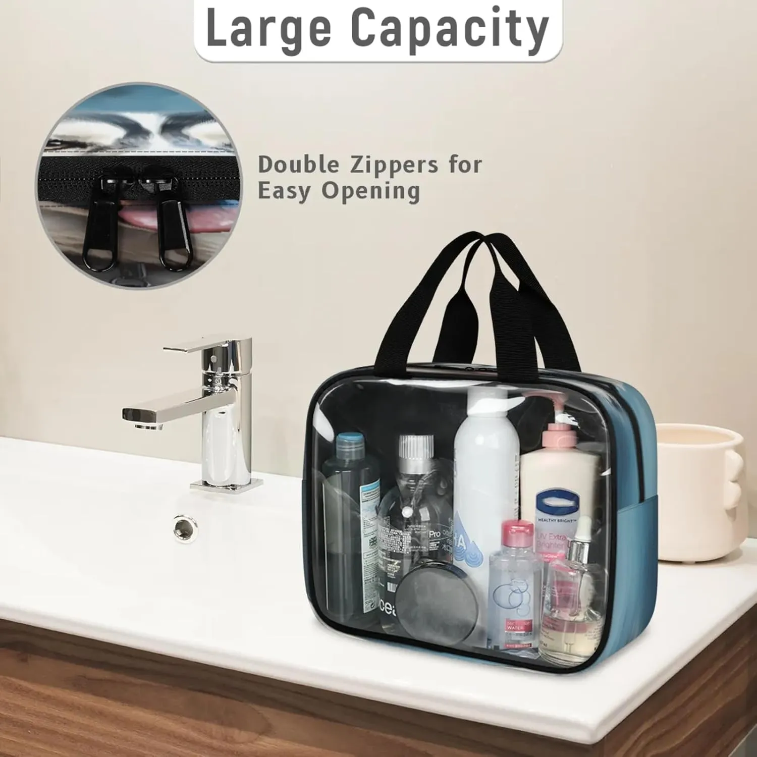 Clear Makeup Bag 3 Pieces Husky Dog Toiletry Bag Portable Cosmetic Pouch Travel Organizer Water-resistant Translucent Cosmetic Bags with Dog Print