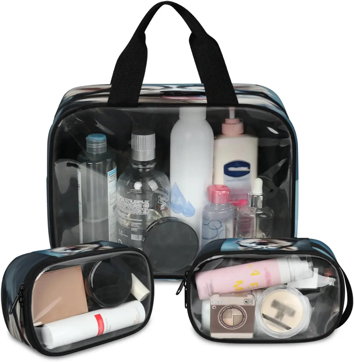 Clear Makeup Bag 3 Pieces Husky Dog Toiletry Bag Portable Cosmetic Pouch Travel Organizer Water-resistant Translucent Cosmetic Bags with Dog Print