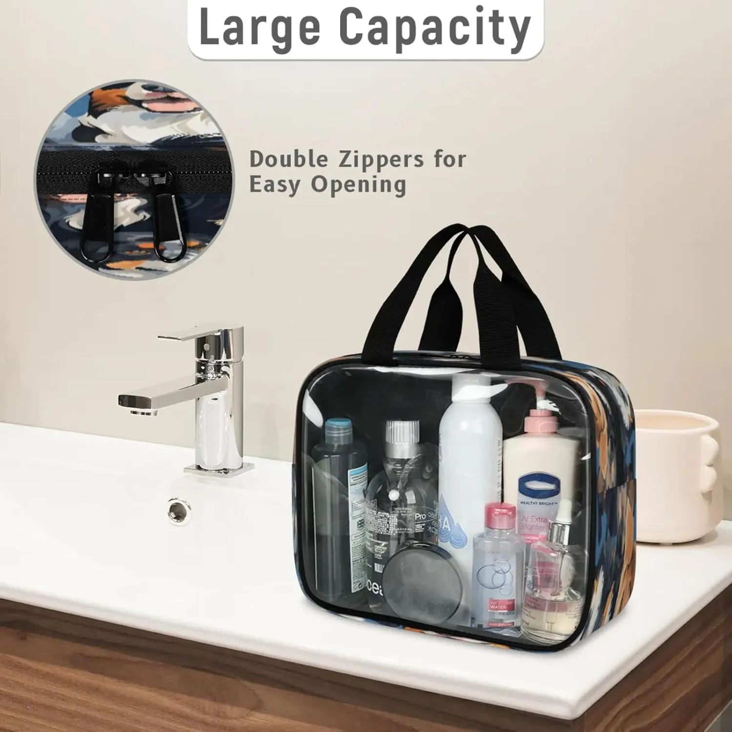 Clear Makeup Bag 3 Pieces Pet Dogs Toiletry Bag Portable Cosmetic Pouch Travel Organizer Water-resistant Translucent Cosmetic Bags with Dog Print