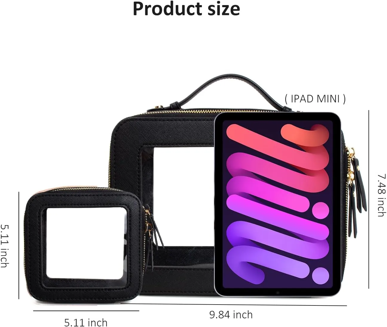 Clear Makeup Bags TSA Approved Toiletry Bag Handle Large Opening,Clear Toiletry Bags for Carry-on Traveling Travel Car Accessories Essentials Organziation Storage for Women Girls(Black, Mini&Large)