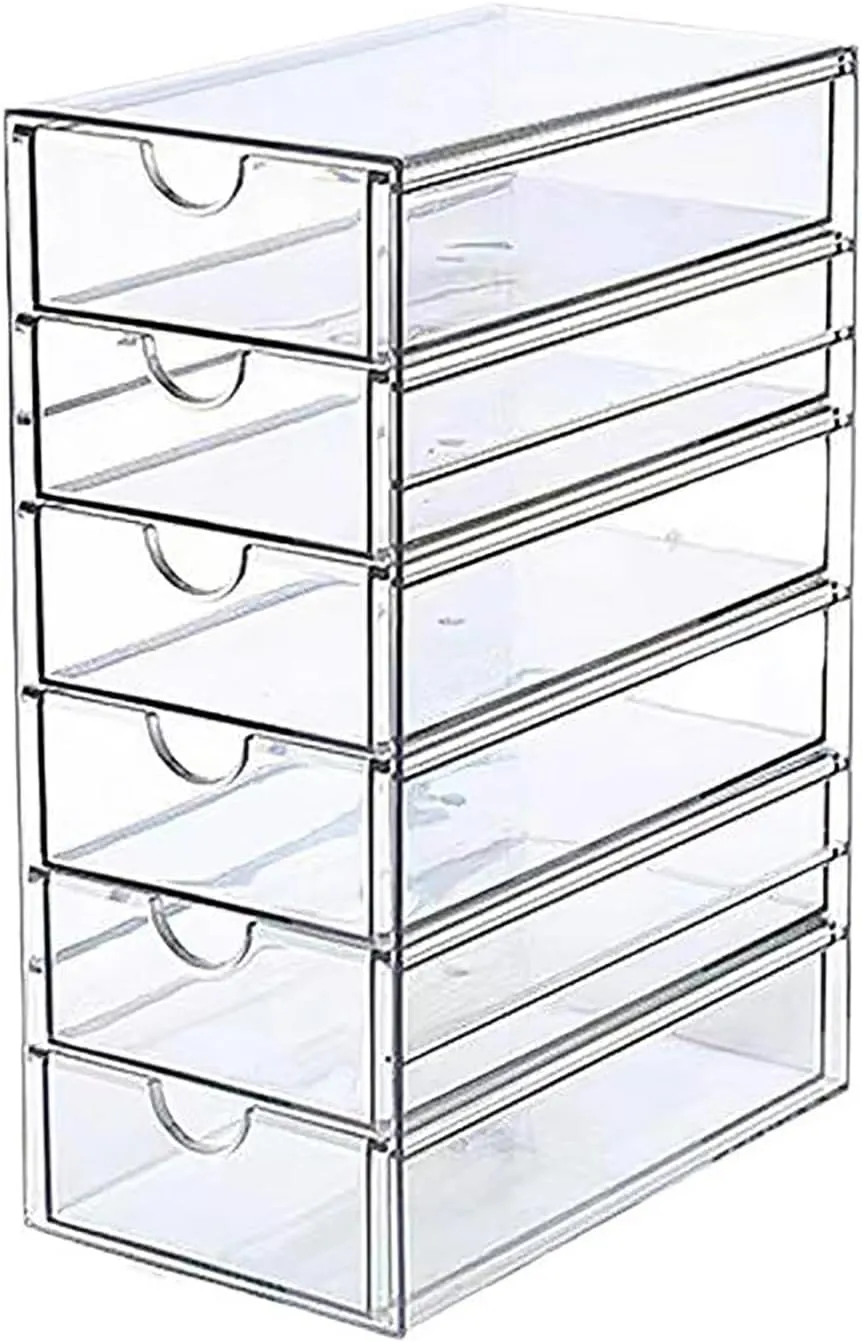 Clear Model Cars Storage Case with Drawer Compartments, Toy Cars Display Case Stand for Mini Cars, Dustproof Desktop Drawer Showcase for Toy Car, Pen, Cosmetic, Jewelry (Six