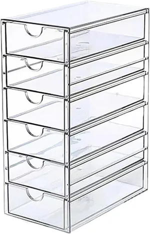 Clear Model Cars Storage Case with Drawer Compartments, Toy Cars Display Case Stand for Mini Cars, Dustproof Desktop Drawer Showcase for Toy Car, Pen, Cosmetic, Jewelry (Six