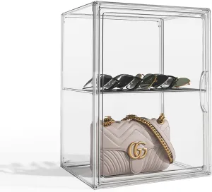 Clear Purse Organizer for Closet 1 Pack Clear Handbag Storage Organizer, Stackable Acrylic Display Case with Adjustable Divider for Purse, Handbag, Backpack, Wallet, Collectibles, XXX-Large