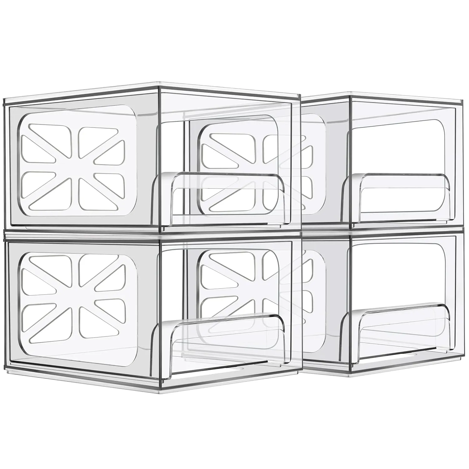Clear Stackable Storage Drawers - 4-PACK - Acrylic Plastic Organizer Drawer for Bathroom Vanity Cabinet, Kitchen Countertop, Small Office Organization. Easily Organize All Cosmetic Makeup Supplies.
