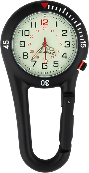 Clip-On Carabiner Watch for Nurses, Luminous Fob Watch with Calendar Display, Ideal for Outdoor Activities