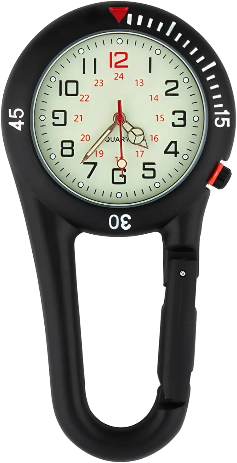Clip-On Carabiner Watch for Nurses, Luminous Fob Watch with Calendar Display, Ideal for Outdoor Activities