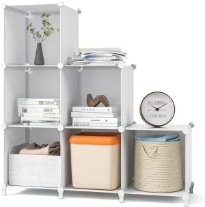 Closet Organizers and Storage, 6-Cube Closet Organizer, Cubes Storage Organizers, DIY Stackable Plastic Clothes Organizer, Storage Cubes Shelves Bookshelf for Bedroom, Office, White