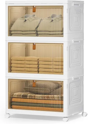Closet Organizers and Storage, 70Qt Stackable Plastic Storage Bins with Lid, Foldable Storage Containers with Wheels, Organization and Storage Boxes for Clothes, Office Supplies, Snacks (23Qt × 3)