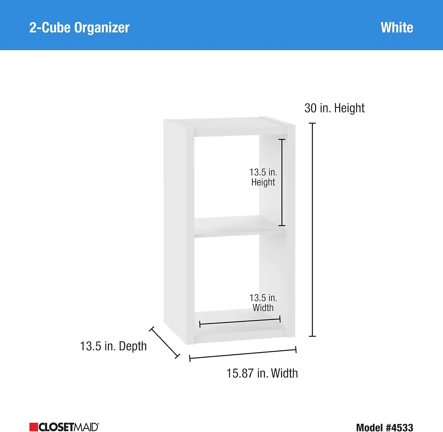 ClosetMaid 2 Cube Storage Shelf Organizer, Stackable with Open Back, Vertical or Horizontal, Easy Assembly, Wood, White Finish