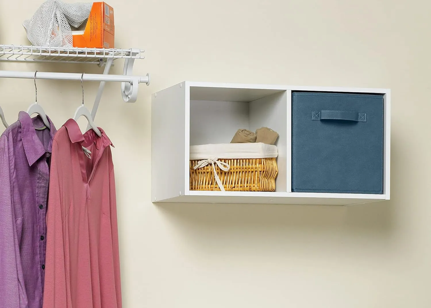 ClosetMaid Cubeicals 2 Cube Storage Shelf Organizer Bookshelf, Stackable or Hanging Wall Mount, Easy Assembly, White Wood Finish