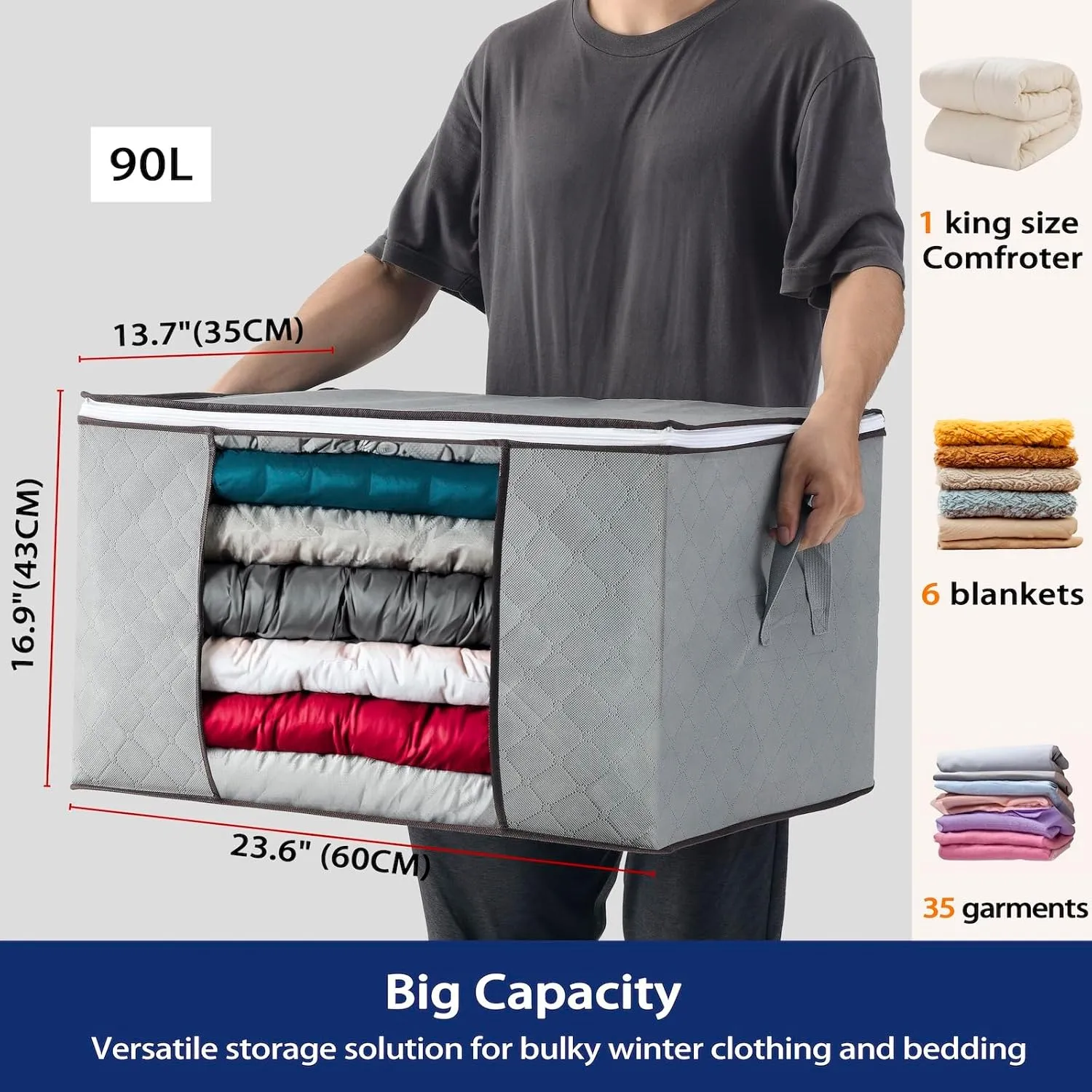 Clothes Storage Bag, MCOLIMA Clothes Organizers and Storage Bedding Storage Containers with Zipper Lids, Closet Collapsible Clothing Bins for Linen Blanket Fabric Pillow Dorm
