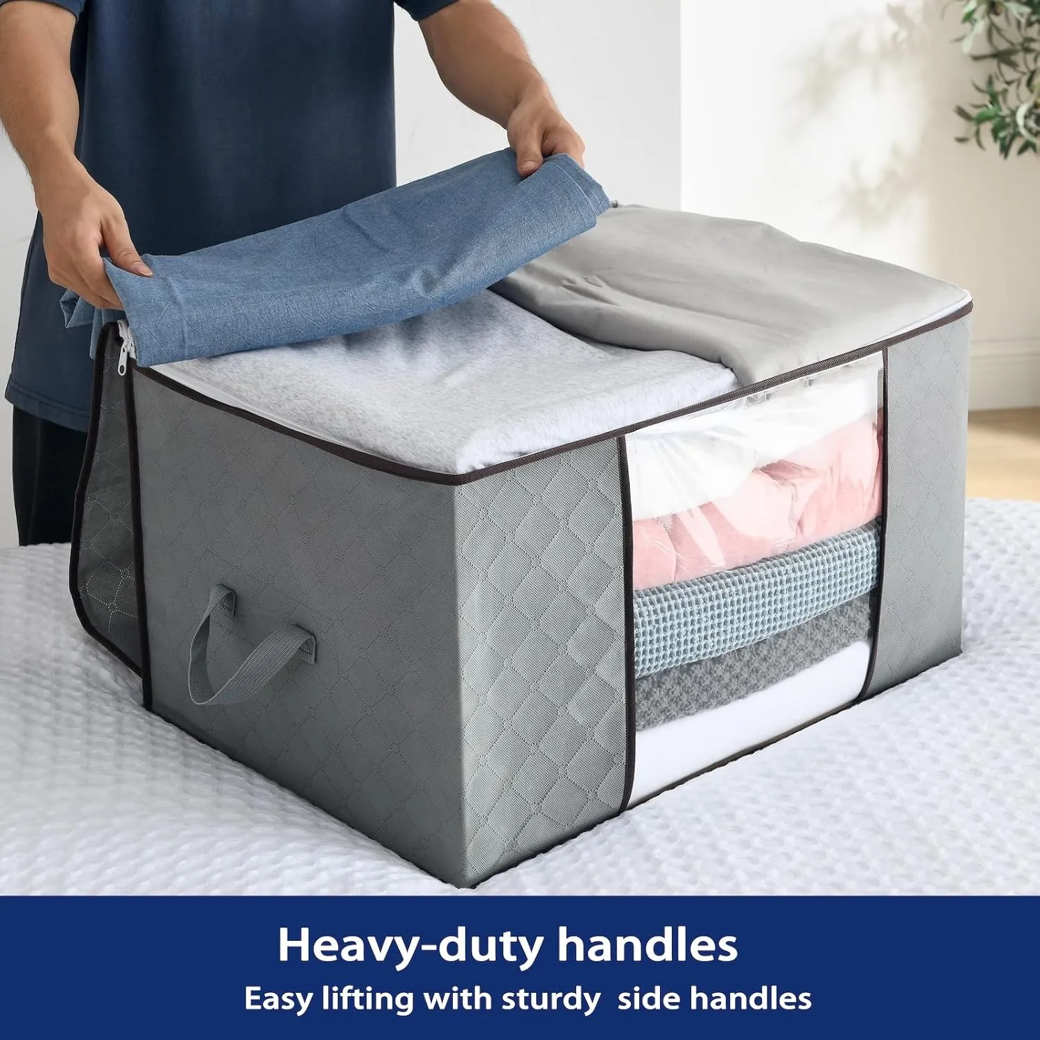 Clothes Storage Bag, MCOLIMA Clothes Organizers and Storage Bedding Storage Containers with Zipper Lids, Closet Collapsible Clothing Bins for Linen Blanket Fabric Pillow Dorm