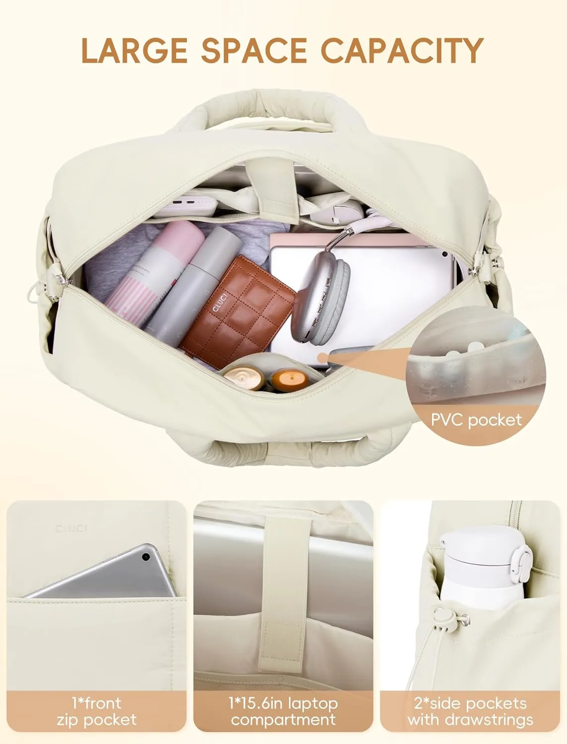 CLUCI Duffle Bag for Travel,Carry on Bag with Shoe Compartment,Puffer Tote Bag for Women Small Duffel Bag Overnight Weekender Bags Luggage Bags,Gym Bag with Wet Pocket