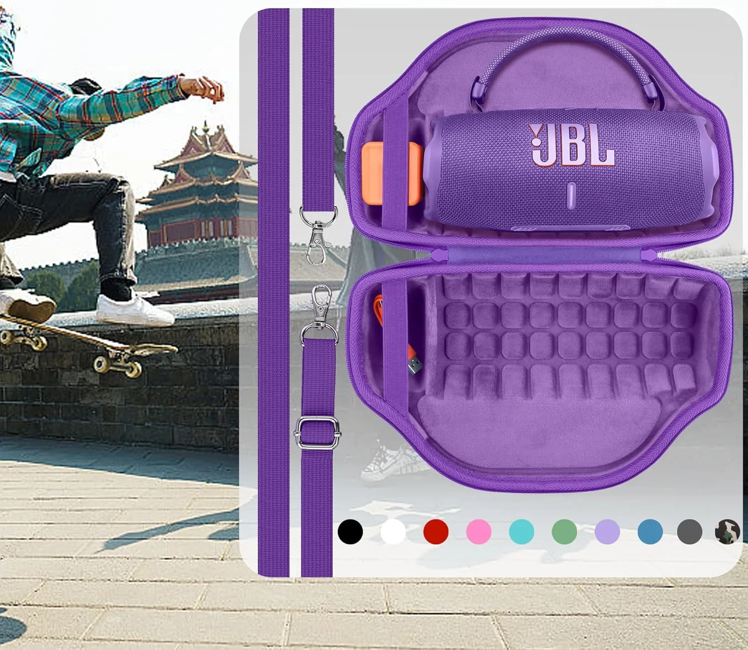 co2CREA Case for JBL Charge 6 Waterproof Portable Bluetooth Speaker, Hard Travel Bag with Detachable Shoulder Strap (Purple Case)