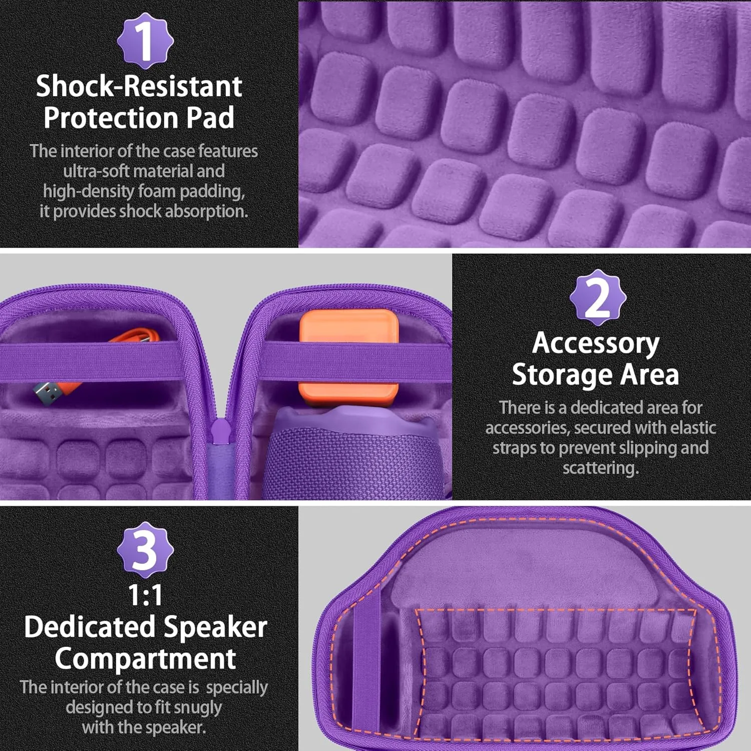 co2CREA Case for JBL Charge 6 Waterproof Portable Bluetooth Speaker, Hard Travel Bag with Detachable Shoulder Strap (Purple Case)