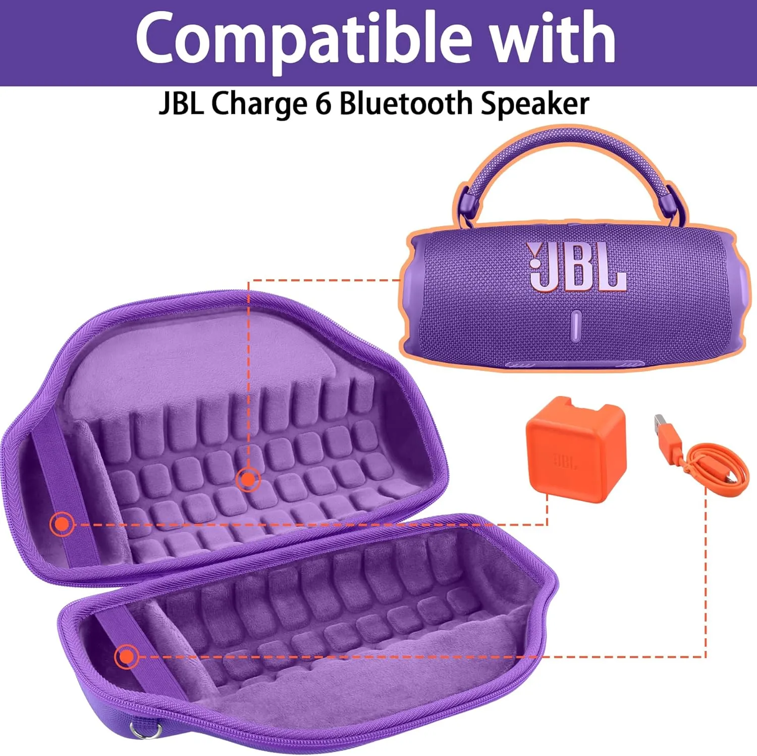 co2CREA Case for JBL Charge 6 Waterproof Portable Bluetooth Speaker, Hard Travel Bag with Detachable Shoulder Strap (Purple Case)