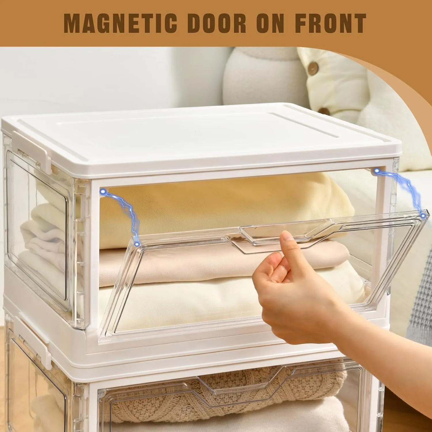 Collapsible Plastic Storage Bins with WheelsClear Stackable Storage Bins with Lids Stackable Storage Bins with Open Door Folding Storage Bins Organizer for Closet Bedroom Living Room