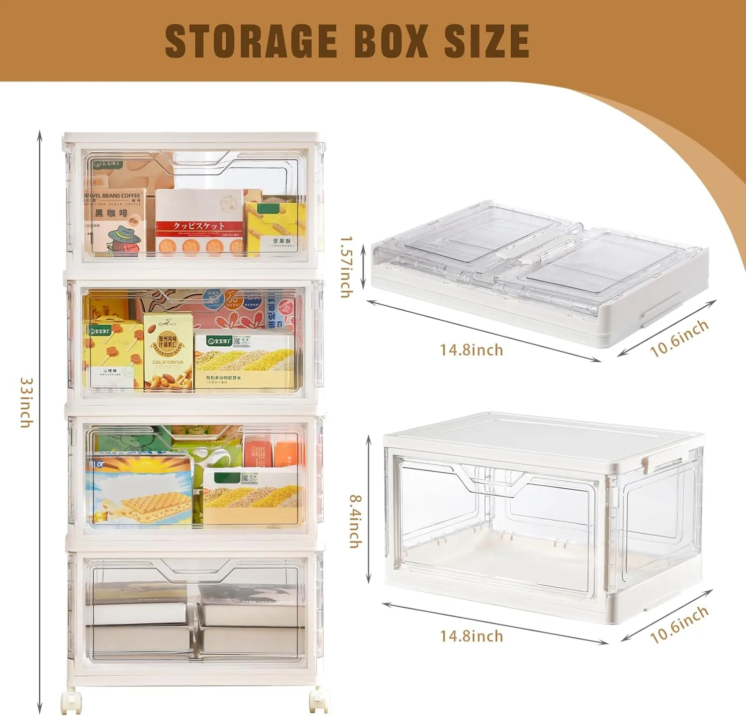 Collapsible Plastic Storage Bins with WheelsClear Stackable Storage Bins with Lids Stackable Storage Bins with Open Door Folding Storage Bins Organizer for Closet Bedroom Living Room