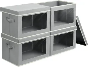 Collapsible Storage Bins with Lids, 4 Pack Closet Bins for Organization, Closet Storage Baksets with Window, Closet organizers and Storage Cubes for Towels, Clothes, Light Grey